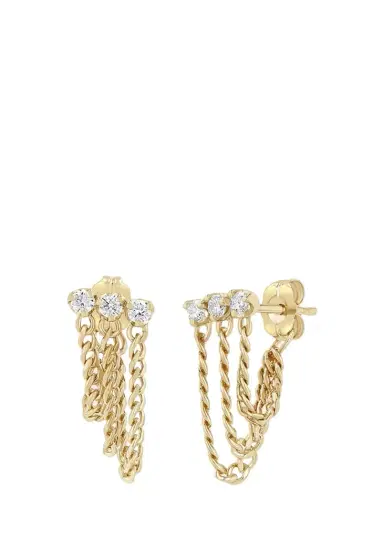Zoë Chicco 14K Extra-Small 3 Diamond Waterfall Chain Earrings | Thumbnail 1