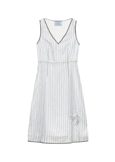 Prada Striped V-Neck Midi Dress | Thumbnail 1 Prada Striped V-Neck Midi Dress | Thumbnail 1