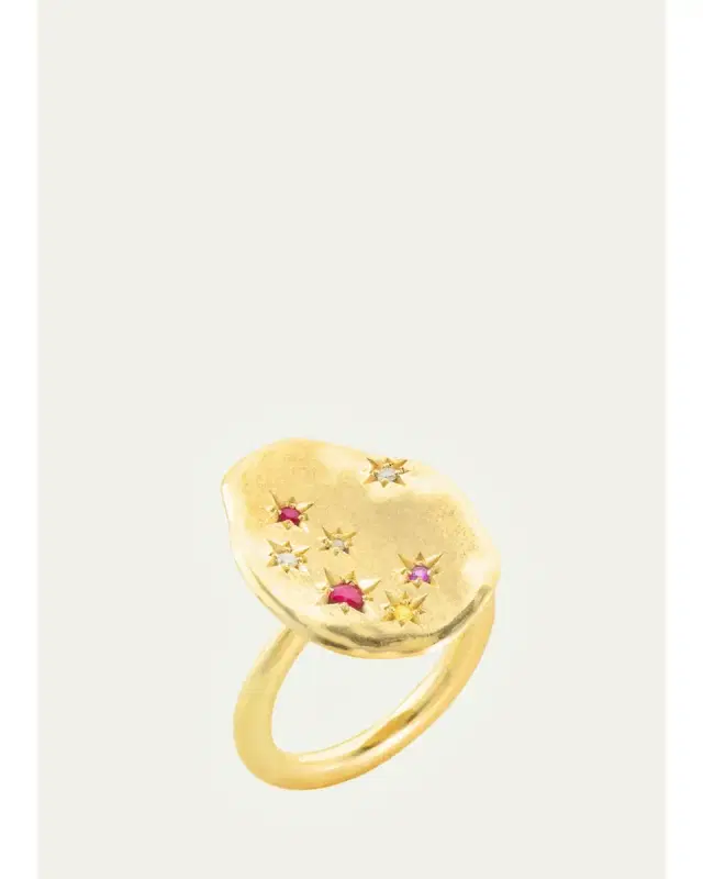 Mellerio 18K Yellow Gold Starry Night Ring with Diamonds and Rubies