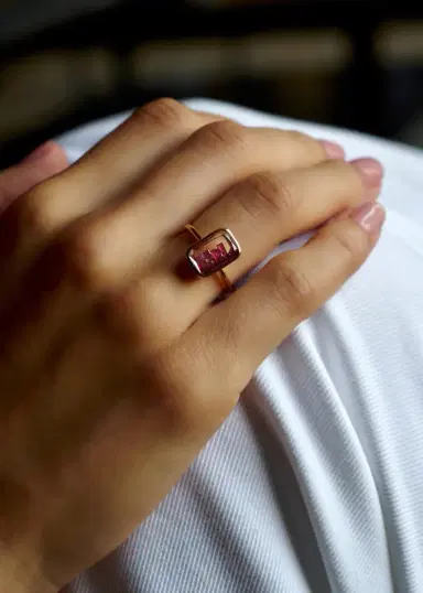 MORITZ GLIK 18K Rose Gold Ten Fourteen Ring with Petite Rubies | Thumbnail 2