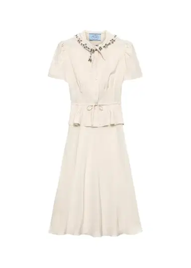 Prada Embellished Silk Tie-Waist Midi Dress | Thumbnail 1