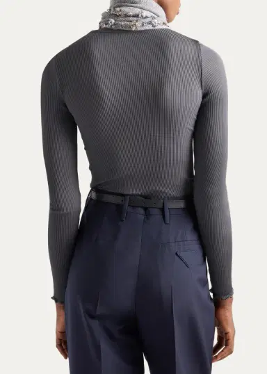 Prada Logo Rib-Knit Silk Top | Thumbnail 3 Prada Logo Rib-Knit Silk Top | Thumbnail 3