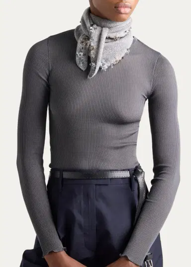 Prada Logo Rib-Knit Silk Top | Thumbnail 4 Prada Logo Rib-Knit Silk Top | Thumbnail 4