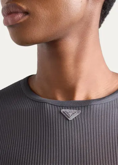 Prada Logo Rib-Knit Silk Top | Thumbnail 5 Prada Logo Rib-Knit Silk Top | Thumbnail 5