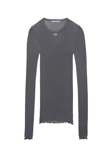 Prada Logo Rib-Knit Silk Top | Thumbnail 1 Prada Logo Rib-Knit Silk Top | Thumbnail 1