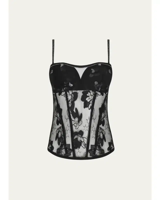 Lise Charmel Cuir Sexy Couture Embroidered Tulle Bustier Top