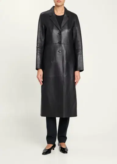 TOTEME Leather Slim Long Coat | Thumbnail 2
