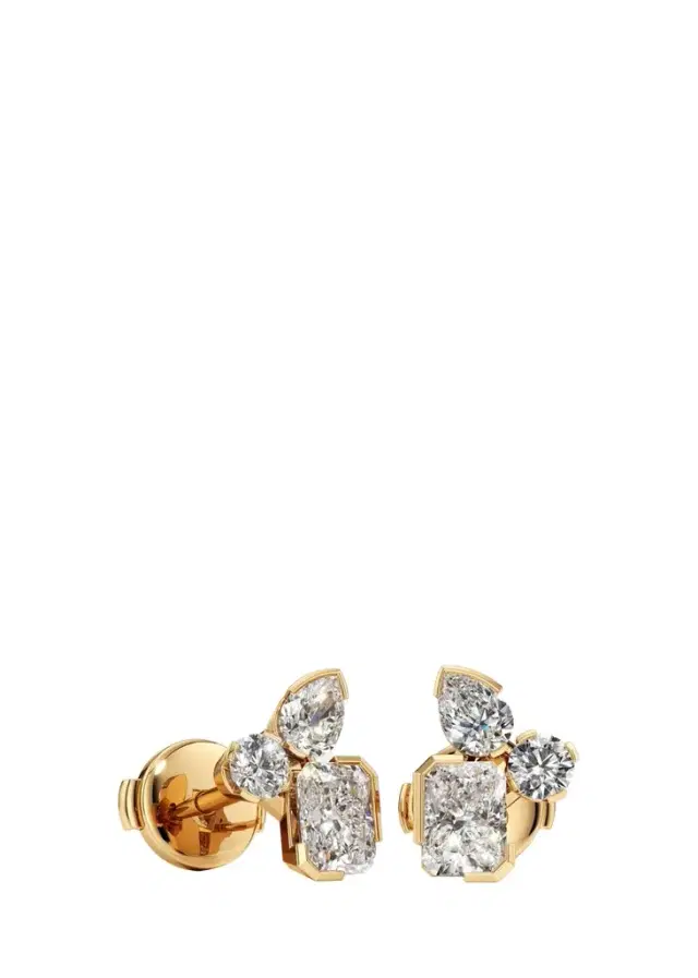 Unsaid Meta Lab-Grown Diamond Cluster Stud Earrings in 18K Yellow Gold