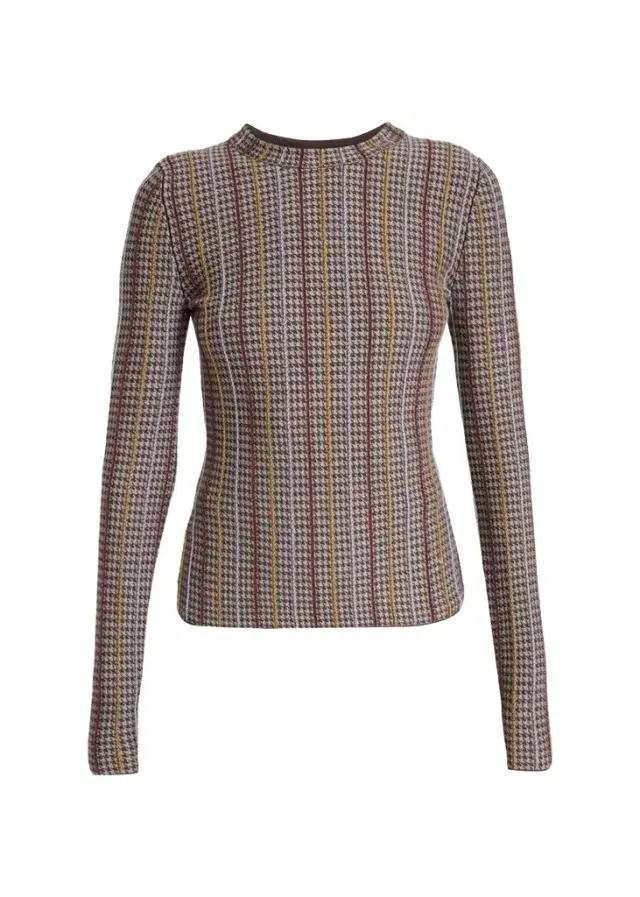 Gabriela Hearst Pons Cashmere-Silk Striped Houndstooth Crewneck Sweater