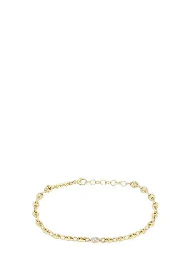 Zoë Chicco 14K Small Puffed Mariner Chain Diamond Bracelet | Thumbnail 1