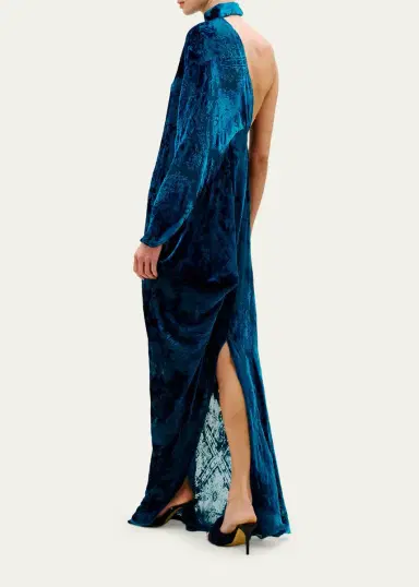 Silvia Tcherassi Anya Mock-Neck Asymmetric Velvet Burnout Maxi Dress | Thumbnail 3 Silvia Tcherassi Anya Mock-Neck Asymmetric Velvet Burnout Maxi Dress | Thumbnail 3