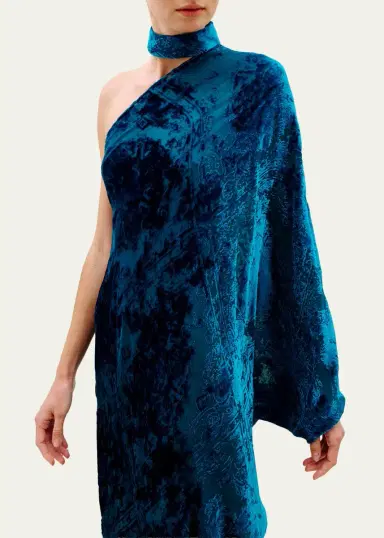 Silvia Tcherassi Anya Mock-Neck Asymmetric Velvet Burnout Maxi Dress | Thumbnail 4 Silvia Tcherassi Anya Mock-Neck Asymmetric Velvet Burnout Maxi Dress | Thumbnail 4