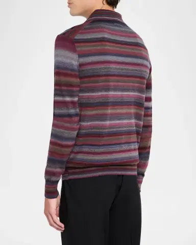 Dolce & Gabbana Men's Wool Degrade Stripe Polo Sweater | Thumbnail 3 Dolce & Gabbana Men's Wool Degrade Stripe Polo Sweater | Thumbnail 3