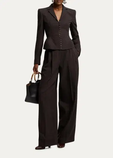 Ralph Lauren Collection Clarice Wool Herringbone Wide-Leg Pants | Thumbnail 2