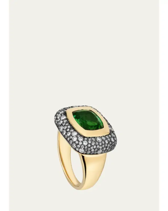 Mason and Books 14K Large Floret Ring with East-West Green Tourmaline and Diamonds