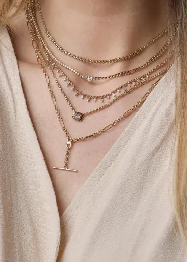 Zoë Chicco 14K Alternating Baguette and Round Diamond Small Box Chain Necklace | Thumbnail 2