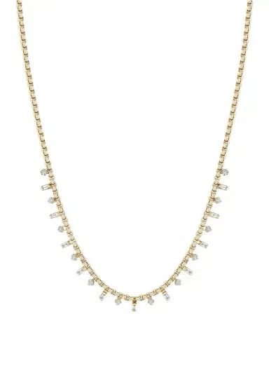 Zoë Chicco 14K Alternating Baguette and Round Diamond Small Box Chain Necklace | Thumbnail 1
