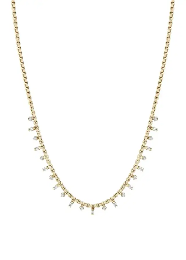 14K Alternating Baguette and Round Diamond Small Box Chain Necklace 14K Alternating Baguette and Round Diamond Small Box Chain Necklace