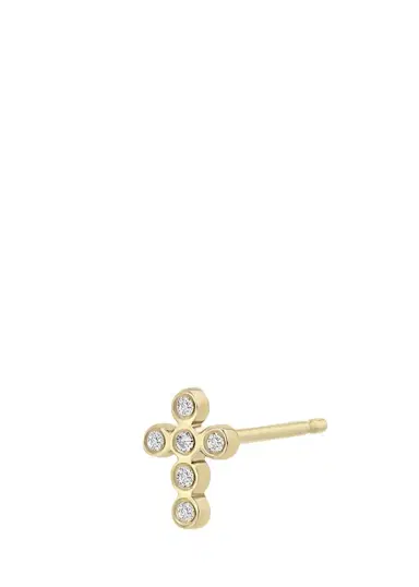 Zoë Chicco 14K Tiny Diamond Bezel Cross Stud Earring, Single | Thumbnail 1