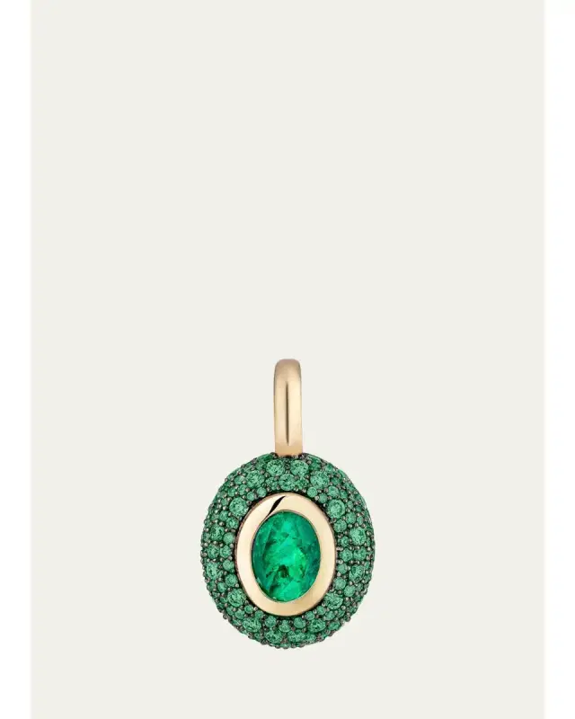 Mason and Books 14K Floret Medium Oval Pendant with Emeralds