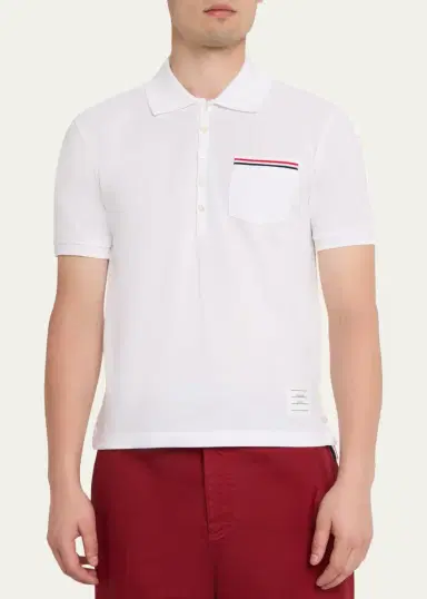 Thom Browne Heather Polo Shirt with Striped Pocket | Thumbnail 4 Thom Browne Heather Polo Shirt with Striped Pocket | Thumbnail 4