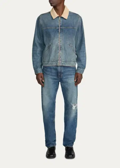 Frame Men's Corduroy-Collar Denim Zip Trucker Jacket | Thumbnail 2