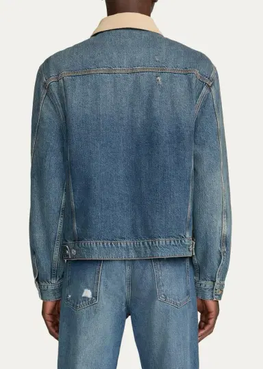 Frame Men's Corduroy-Collar Denim Zip Trucker Jacket | Thumbnail 3