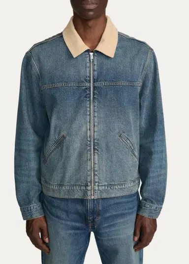 Frame Men's Corduroy-Collar Denim Zip Trucker Jacket | Thumbnail 4