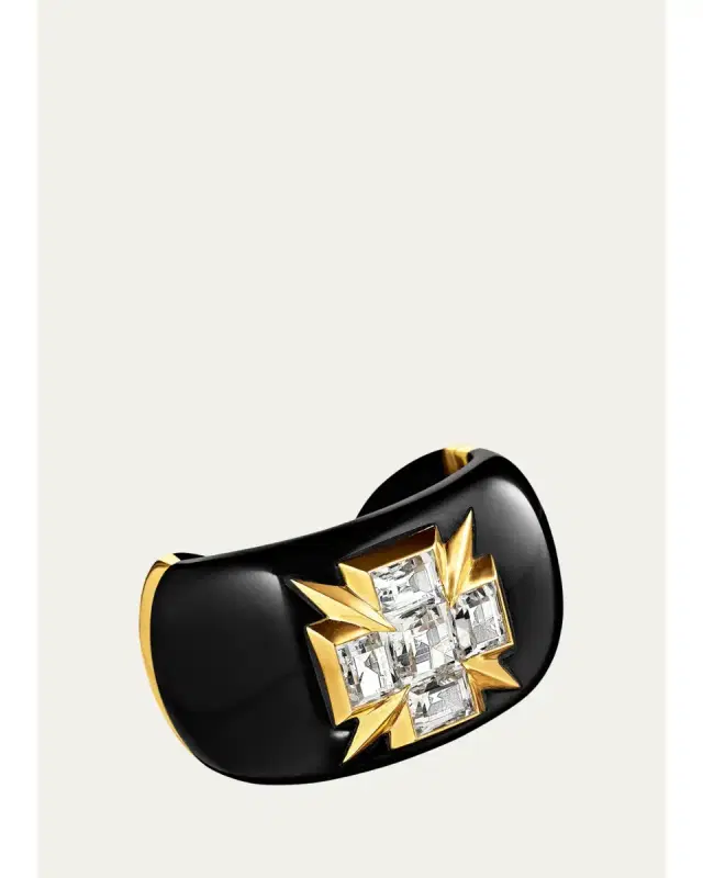 VERDURA 18K Black Jade Cross Cuff Bracelet with White Topaz