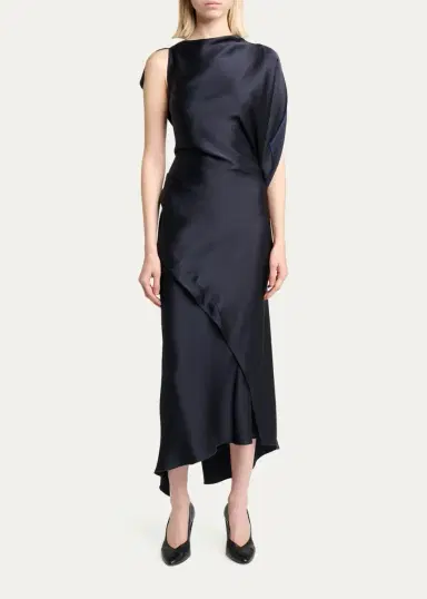 Victoria Beckham Kyra Satin Asymmetric Midi Dress | Thumbnail 2 Victoria Beckham Kyra Satin Asymmetric Midi Dress | Thumbnail 2