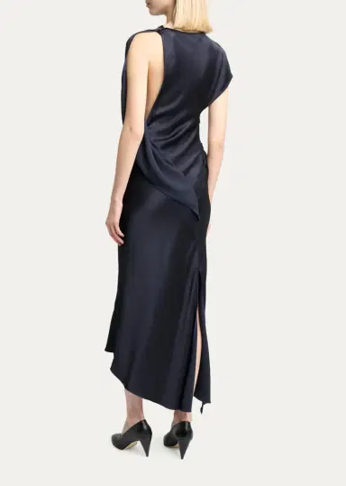 Victoria Beckham Kyra Satin Asymmetric Midi Dress | Thumbnail 3 Victoria Beckham Kyra Satin Asymmetric Midi Dress | Thumbnail 3