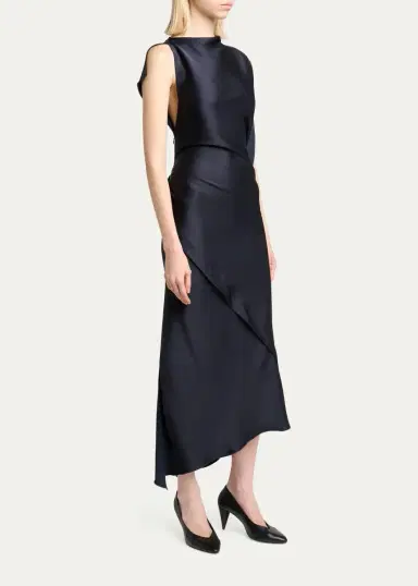 Victoria Beckham Kyra Satin Asymmetric Midi Dress | Thumbnail 4 Victoria Beckham Kyra Satin Asymmetric Midi Dress | Thumbnail 4