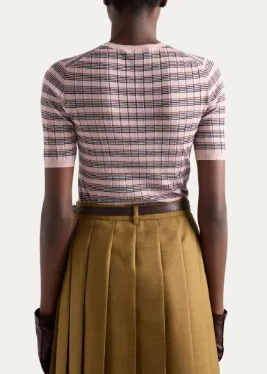 Prada Striped Silk-Cashmere Short-Sleeve Sweater | Thumbnail 3 Prada Striped Silk-Cashmere Short-Sleeve Sweater | Thumbnail 3