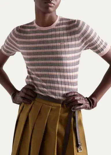 Prada Striped Silk-Cashmere Short-Sleeve Sweater | Thumbnail 4 Prada Striped Silk-Cashmere Short-Sleeve Sweater | Thumbnail 4