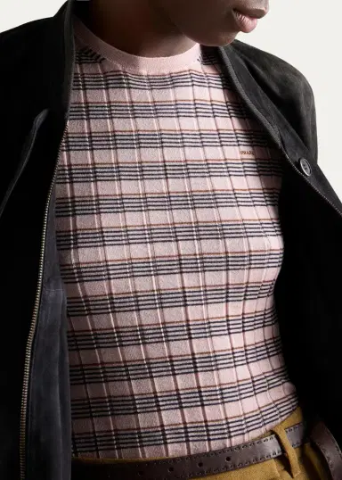 Prada Striped Silk-Cashmere Short-Sleeve Sweater | Thumbnail 5 Prada Striped Silk-Cashmere Short-Sleeve Sweater | Thumbnail 5