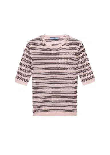 Prada Striped Silk-Cashmere Short-Sleeve Sweater | Thumbnail 1 Prada Striped Silk-Cashmere Short-Sleeve Sweater | Thumbnail 1