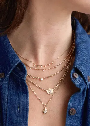Zoë Chicco 14K Small Puffed Mariner Chain Diamond Necklace | Thumbnail 2