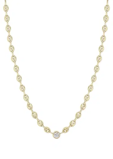 Zoë Chicco 14K Small Puffed Mariner Chain Diamond Necklace | Thumbnail 1