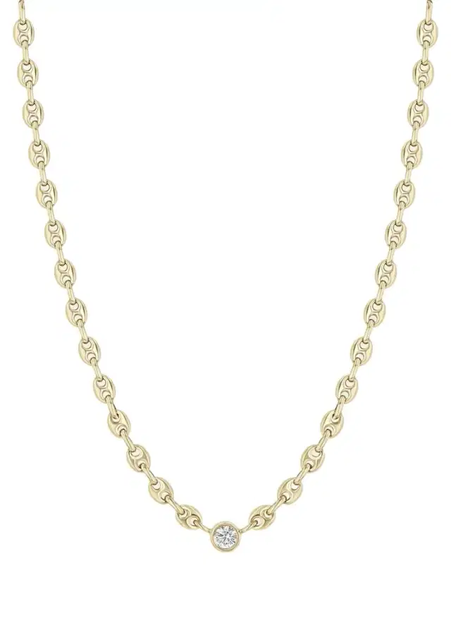 Zoë Chicco 14K Small Puffed Mariner Chain Diamond Necklace