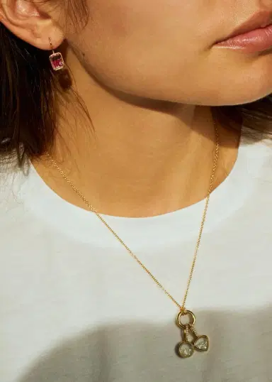 MORITZ GLIK 18K Rose Gold Esmeralda Shaker Earrings with Diamonds and Rubies | Thumbnail 2