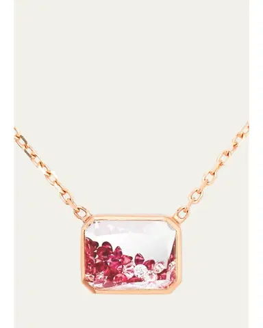 MORITZ GLIK 18K Rose Gold Esmeralda Shaker Necklace with Diamonds and Rubies | Thumbnail 1