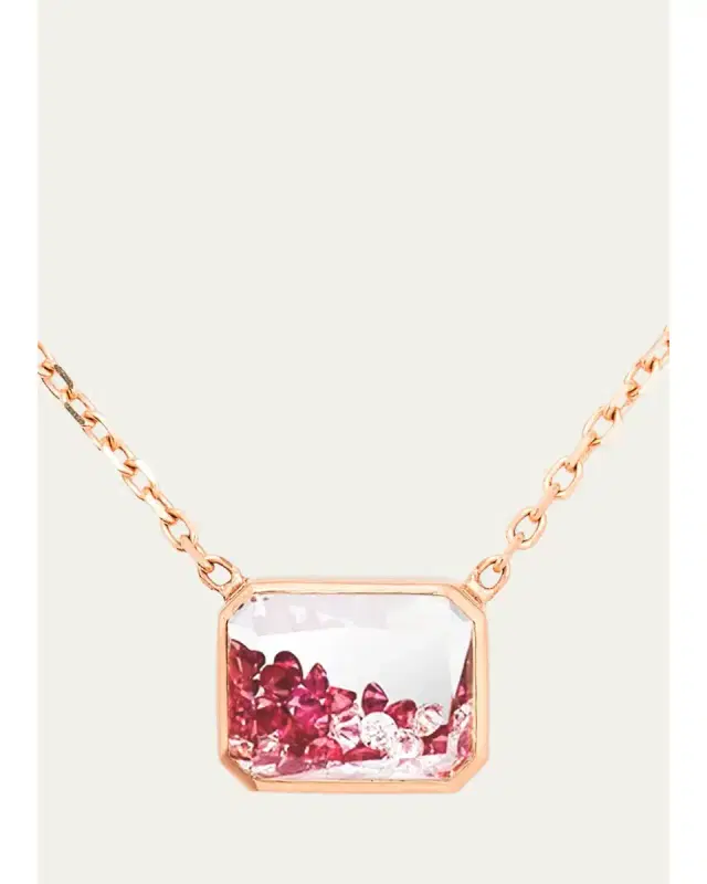 MORITZ GLIK 18K Rose Gold Esmeralda Shaker Necklace with Diamonds and Rubies