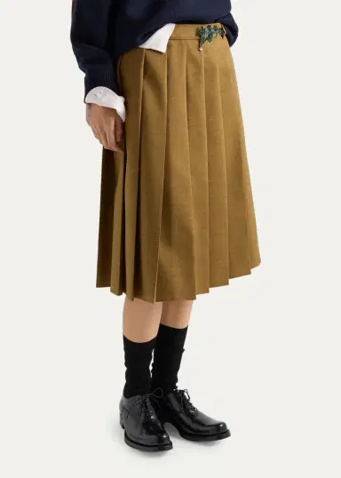 Prada Pleated Wool Midi Skirt | Thumbnail 4 Prada Pleated Wool Midi Skirt | Thumbnail 4