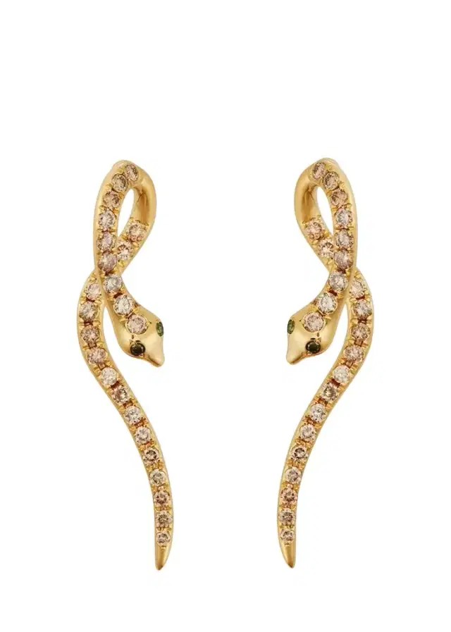 Ileana Makri 18K Yellow Gold Boa Earrings with Champagne Diamonds