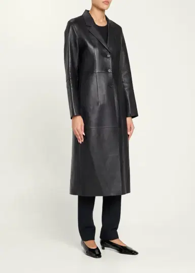 TOTEME Leather Slim Long Coat | Thumbnail 4