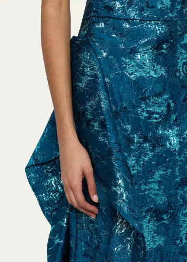 Rickie Freeman for Teri Jon Metallic Jacquard One-Shoulder Side-Ruffle Gown | Thumbnail 5