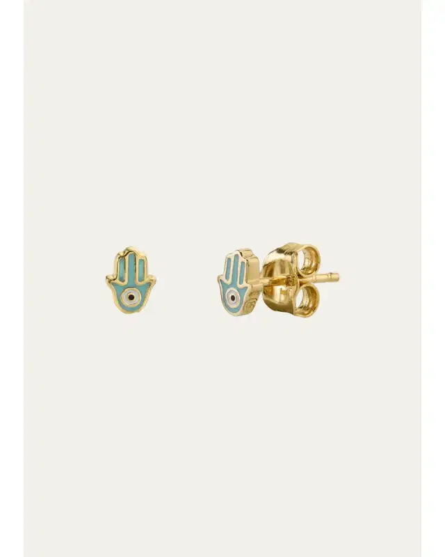 Sydney Evan 14k Yellow Gold Mini Enamel Hamsa Stud Earrings
