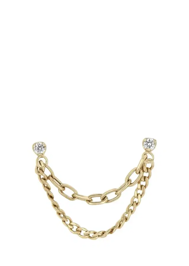 Zoë Chicco 14K Prong Diamond Mixed Chain Double Stud Earring, Single
