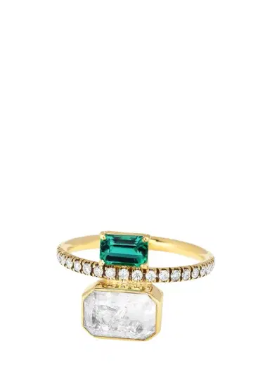 MORITZ GLIK 18K Yellow Gold Eternity Ring with Emerald and Diamond Shaker | Thumbnail 1