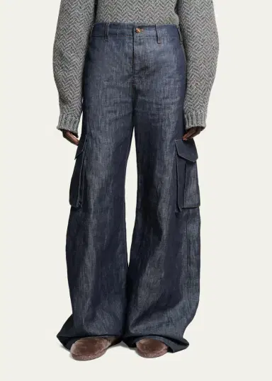 Gabriela Hearst Eos Cotton-Linen Sculptural Flared Cargo Pants | Thumbnail 4